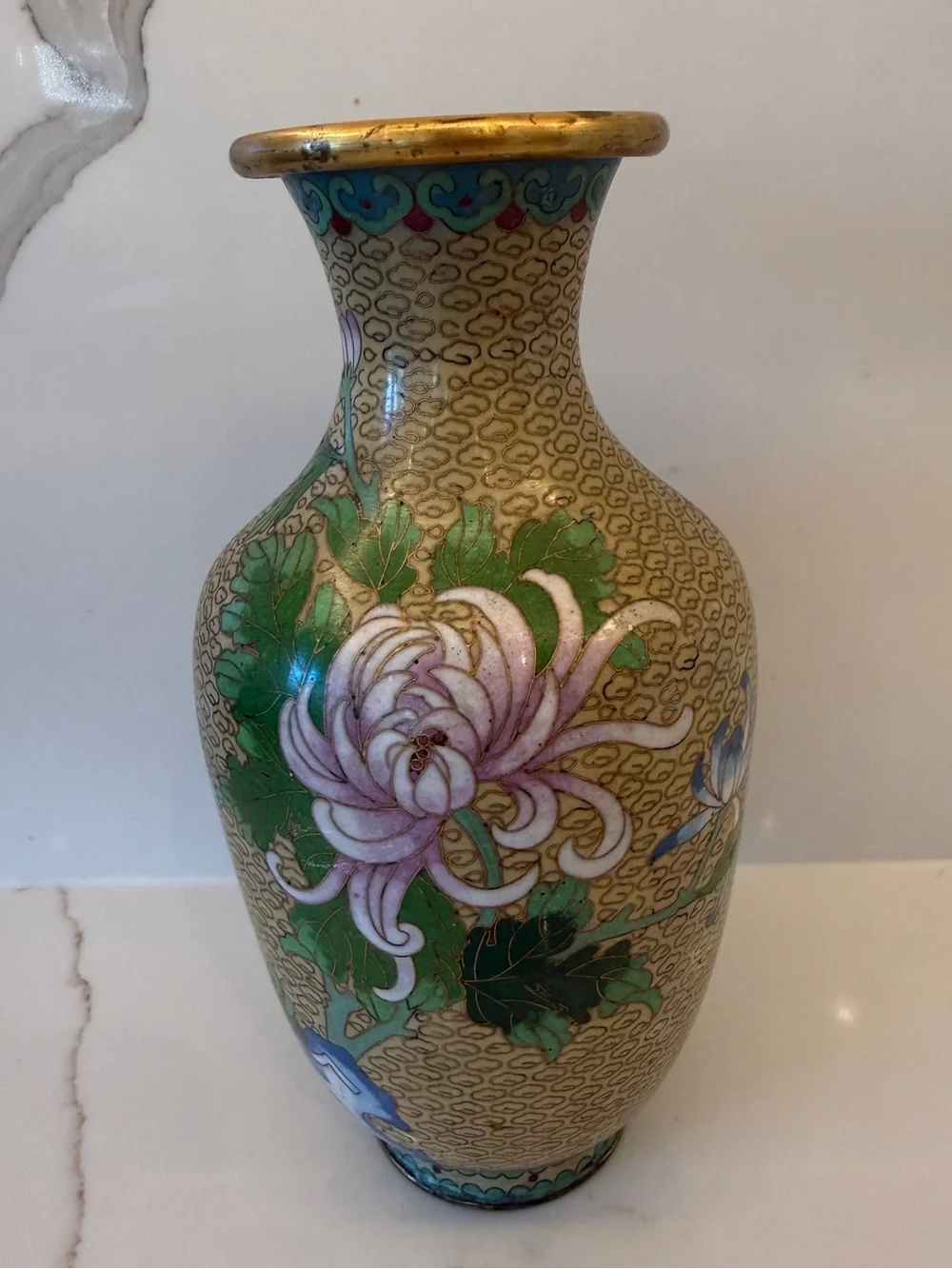 Vintage Cloisonné Enamel Floral Vase 9”